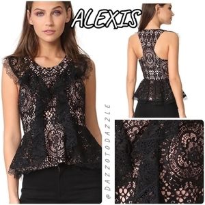 ALEXIS *NwT* Cairo Lace Peplum Top Black | Medium